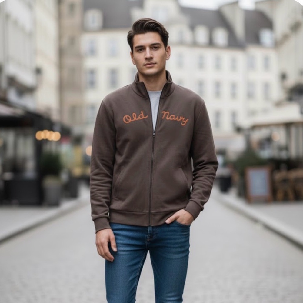 Old Navy Jacket in Brown with Orange Embroidery